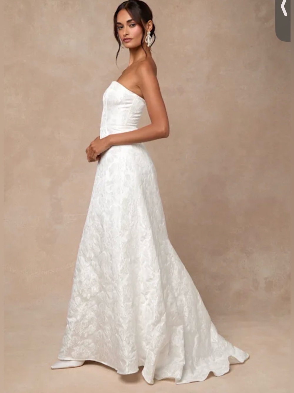 Lulus Tressa White Floral Jacquard Strapless Maxi Dress small